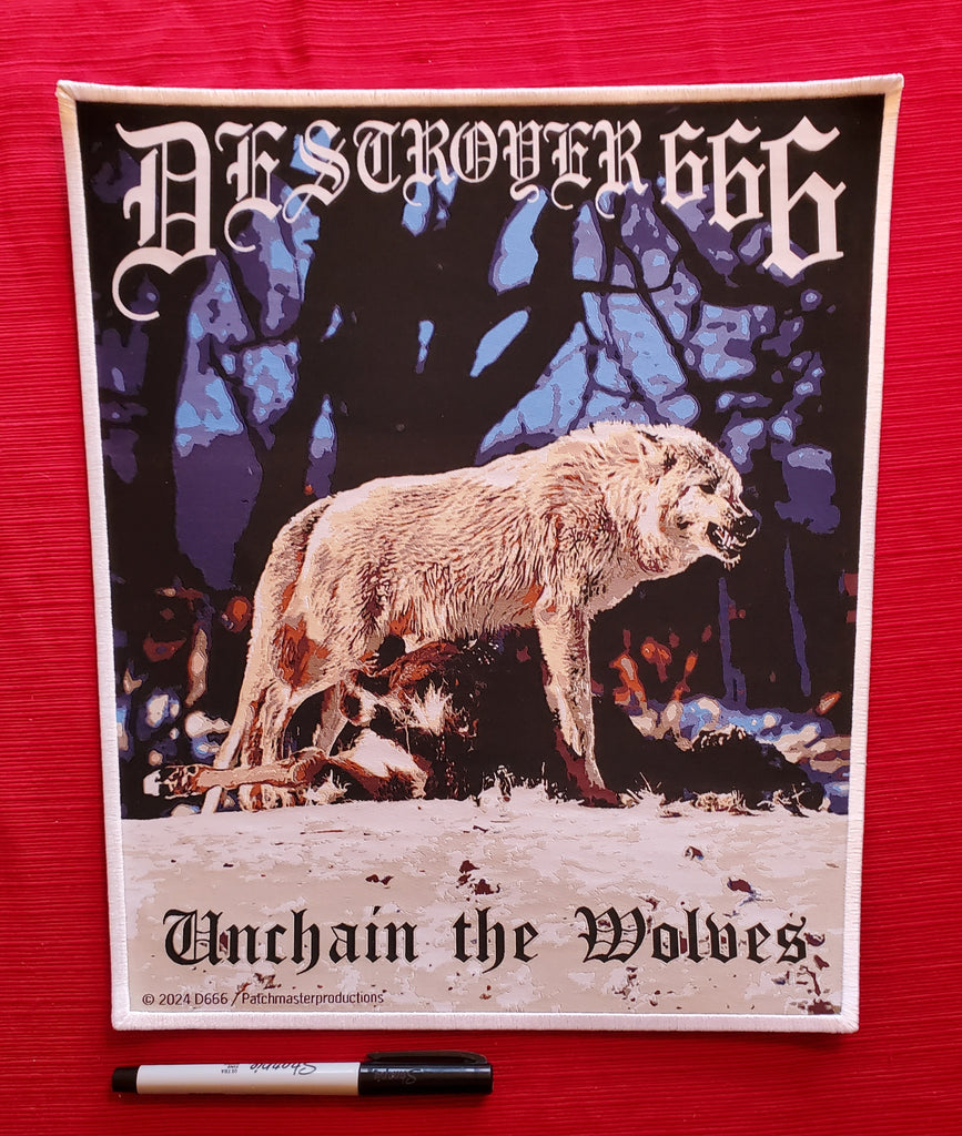 DESTROYER 666 "Unchain The Wolfs" Official woven back patch (white border)