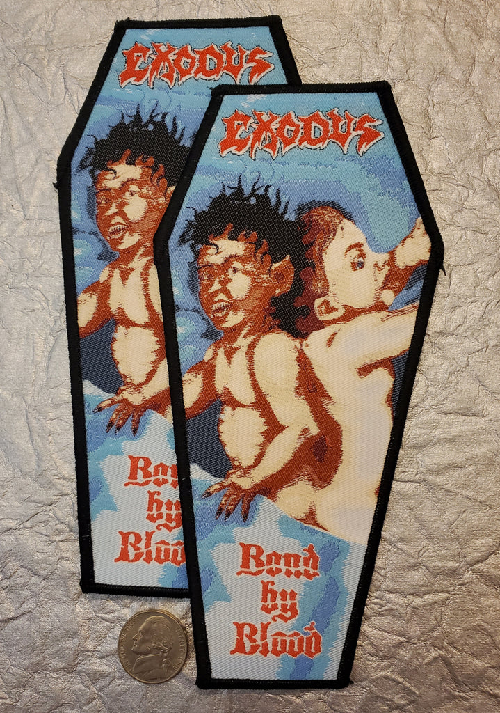 EXODUS "Bonded By Blood" Coffin Patch (black border)